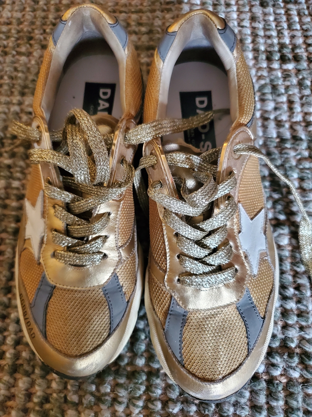 Golden Goose Gold and White Running Dad-Star Sneakers - Picture 5 of 8